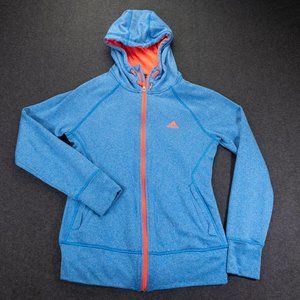 Adidas Womens Sweater Blue Small Climawarm Full Zip Ultimate Hoodie Thumb Hole